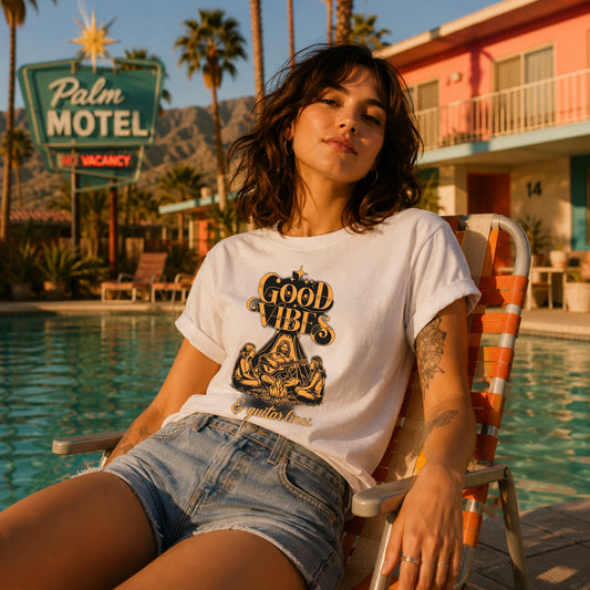 Music Lover T-Shirt - Good Vibes & Guitar Lines - Classic Cotton Tee