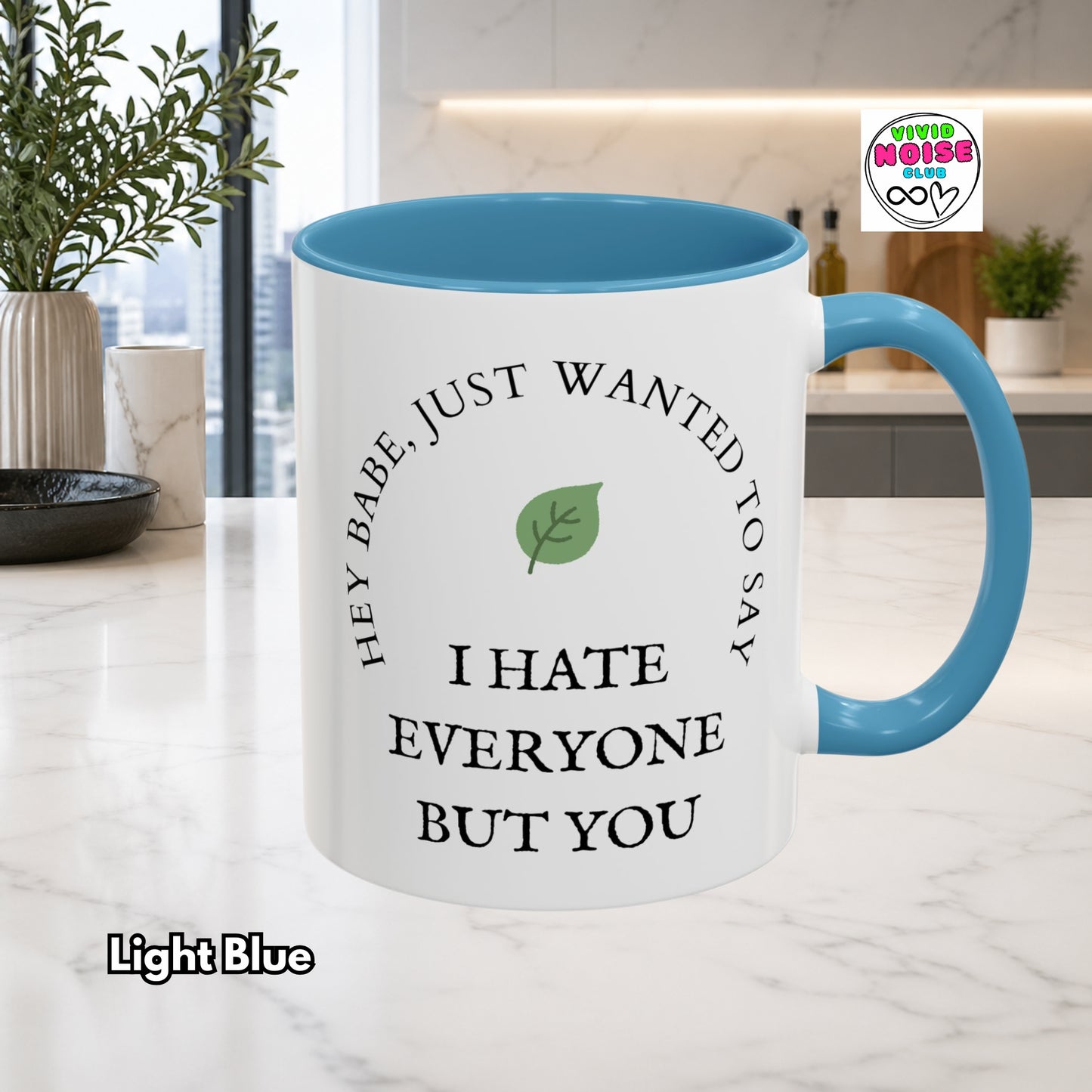 Mug with humorous text in a kitchen setting