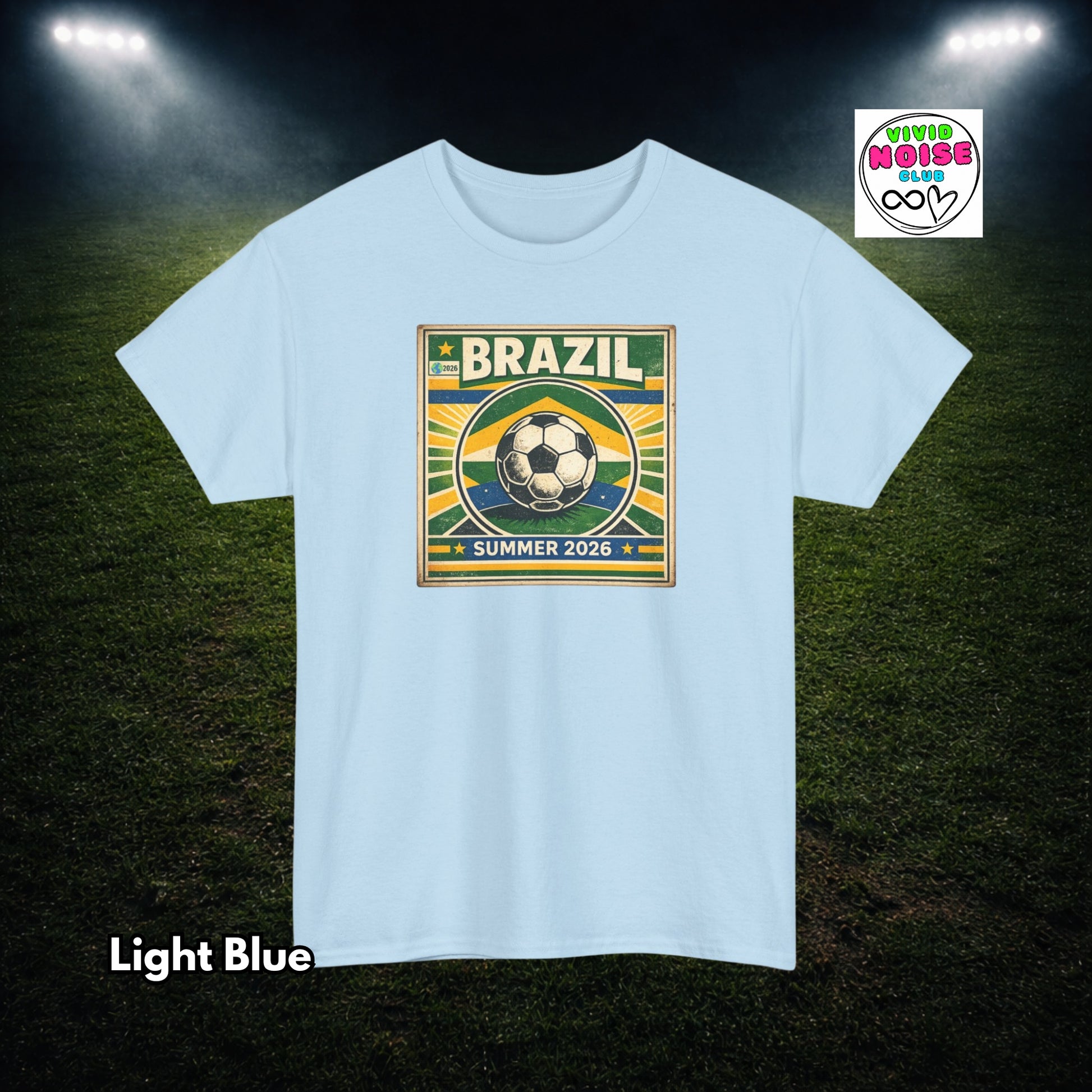 Light blue t-shirt with Brazil soccer design on a dark background