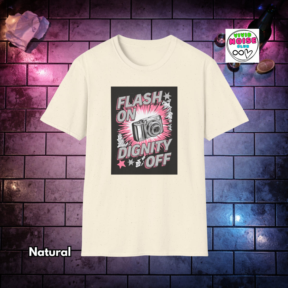 Flash On Dignity Off T-Shirt - Indie Sleaze Soft Style Shirt - Retro 2000s Vibe