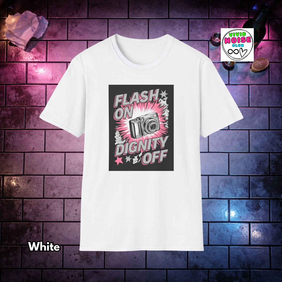 Flash On Dignity Off T-Shirt - Indie Sleaze Soft Style Shirt - Retro 2000s Vibe