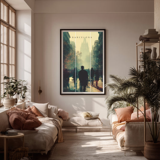Living room with Barcelona wall art print