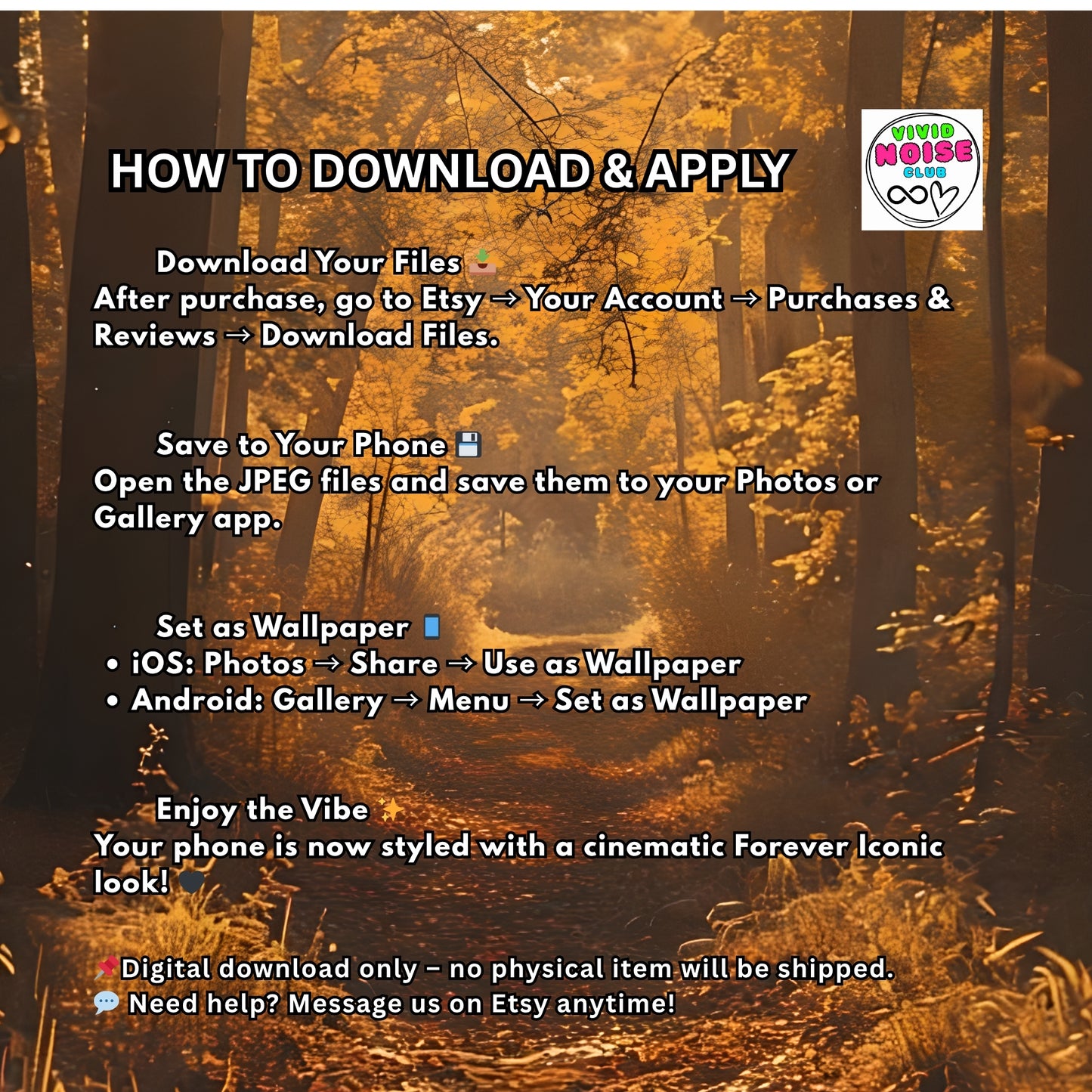 Instructions on how to download and apply a wallpaper with a forest background.