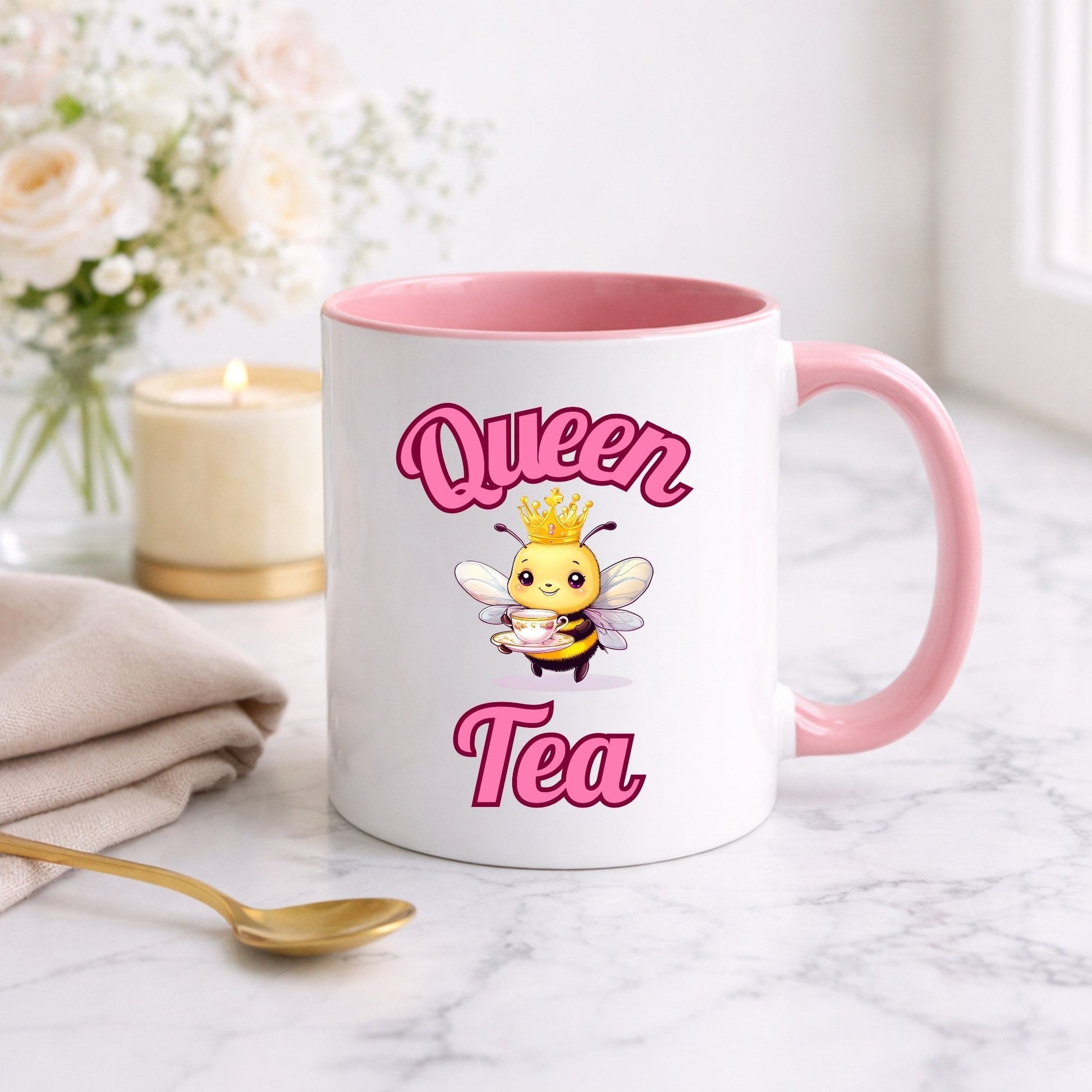 Queen Tea Mug - Funny Bee Pun Gift (Ships to EU/UK) - Vivid Noise Club