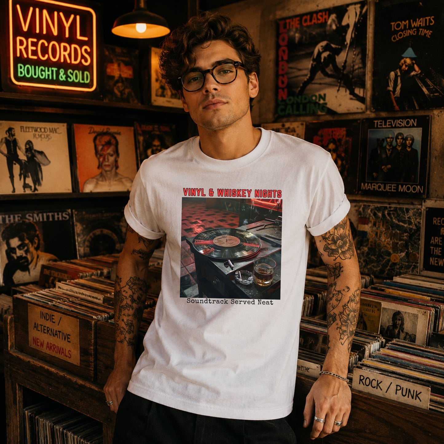 Vinyl & Whiskey Nights - Whiskey & Music Lover T-Shirt Gift - Vivid Noise Club