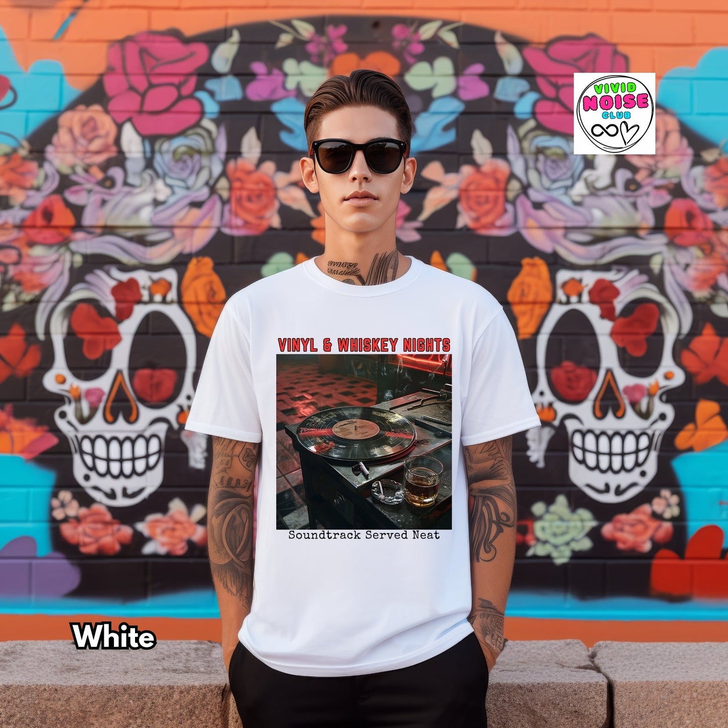 Vinyl & Whiskey Nights - Whiskey & Music Lover T-Shirt Gift - Vivid Noise Club